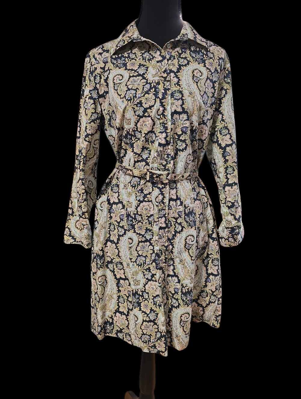 Talbots Blue and Green Paisley Long Sleeve Dress 8 - Picture 5 of 5